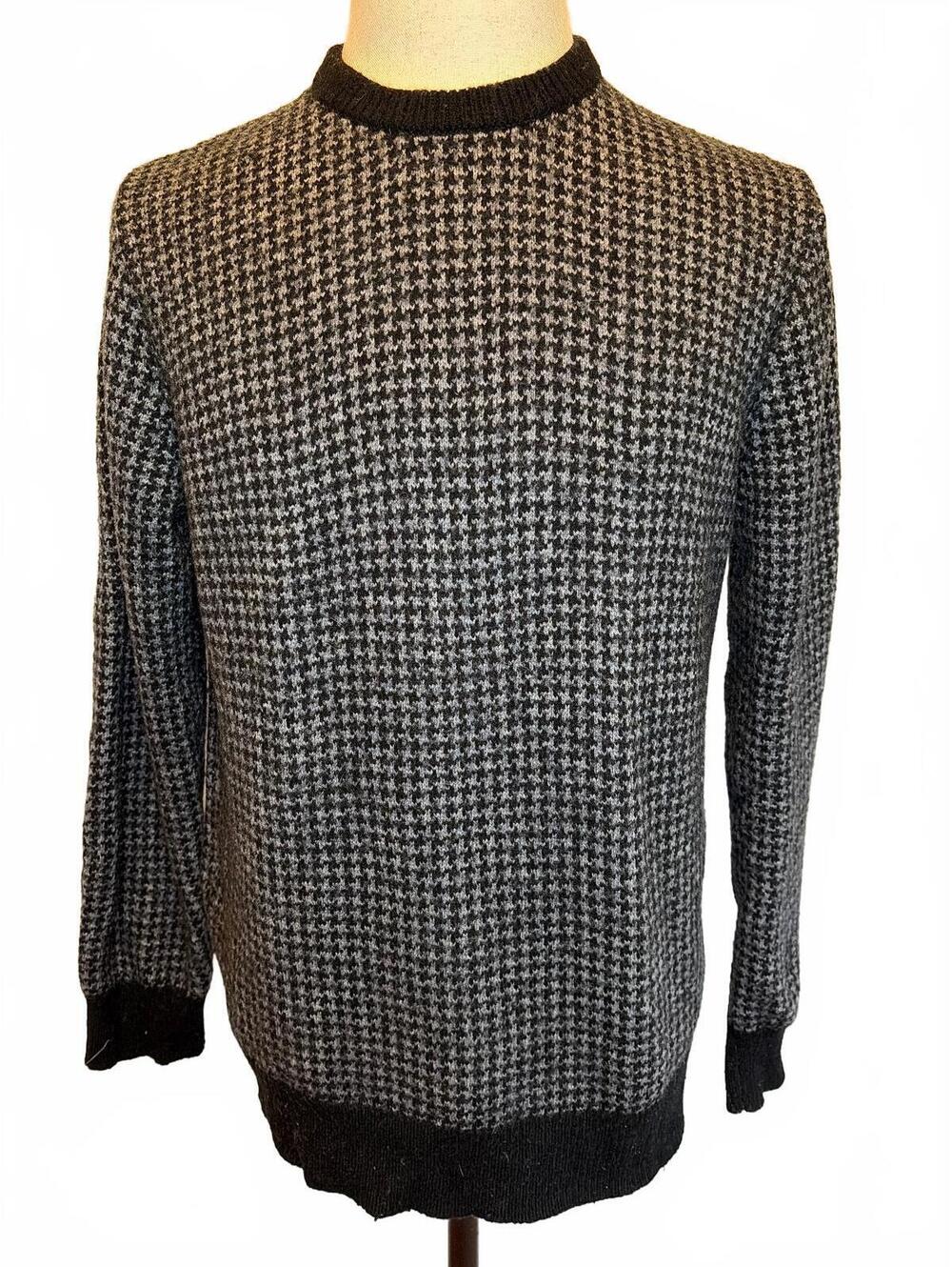 J.Crew Navy Gray Houndstooth Lambswool Blend Sweater M Preppy Ivy Dark Academia